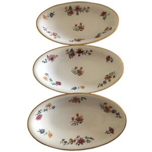 Set of 3 GDA Limoges France Lorraine Pattern Oval Relish Trays Porcelain